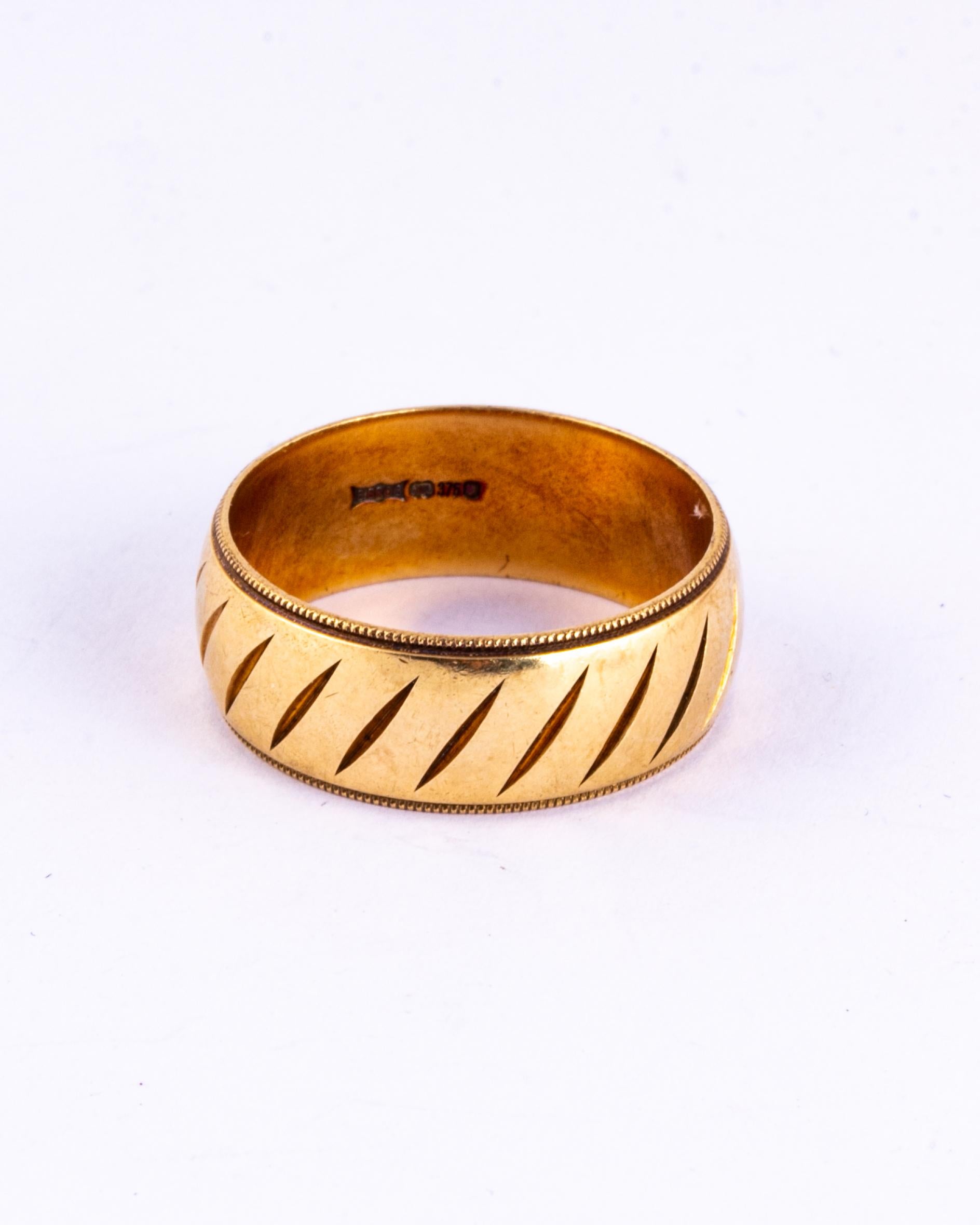 Modern Art Deco Style 9 Carat Gold Fancy Band For Sale