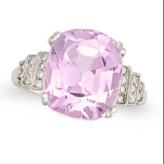 ART DECO STYLE 9.24 CARAT KUNZITE & DIAMOND DRESS RING in PLATINUM