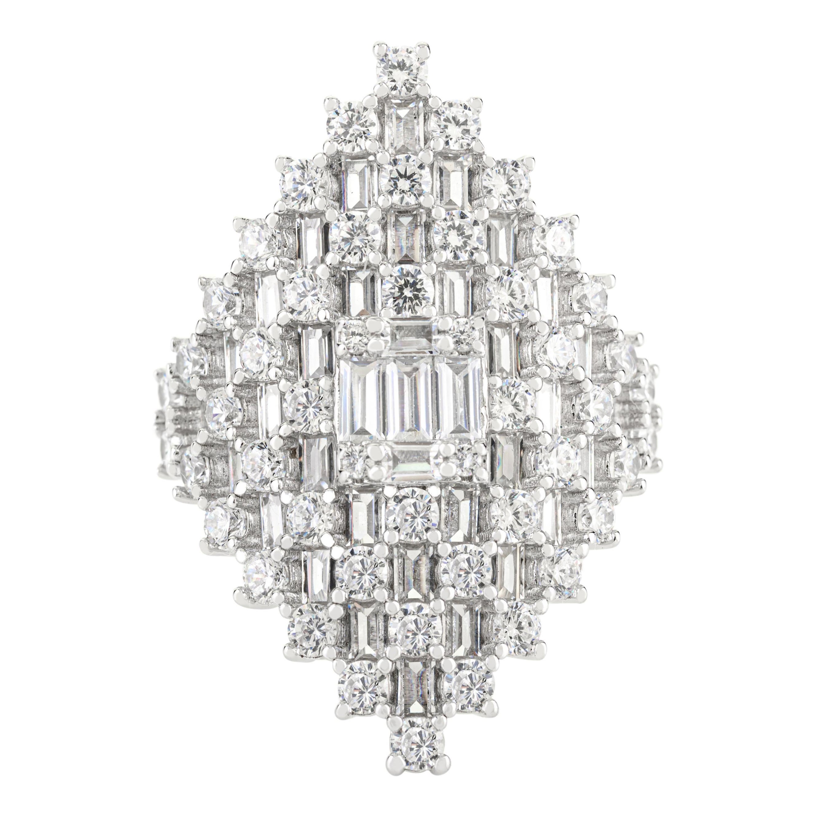 For Sale:  Art Deco Style 925 Sterling Silver Cubic Zirconia Cocktail Wedding Ring, New