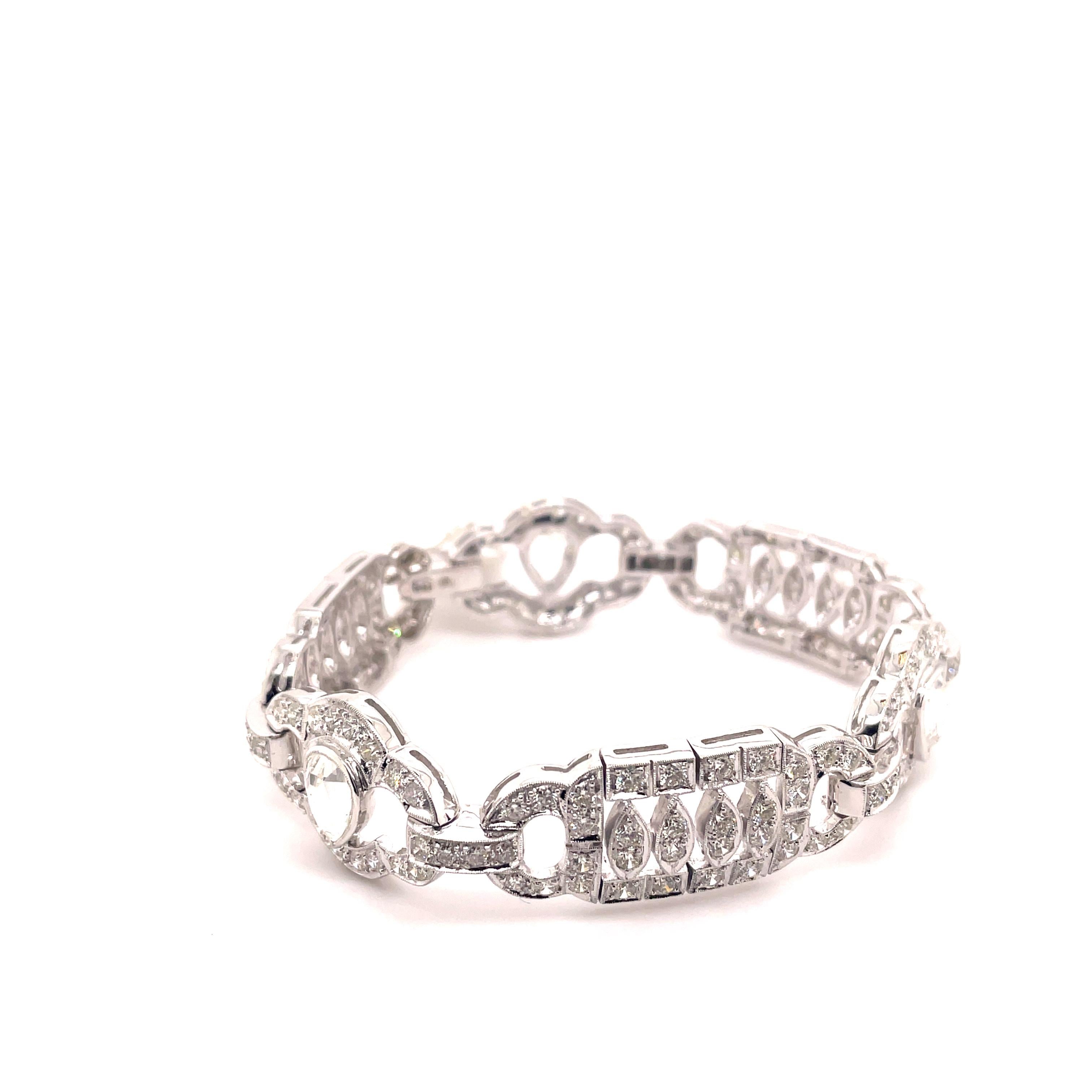 Taille rose Or blanc 18 carats de style Art déco avec diamants ronds et taille en rose de 9,35 carats en vente