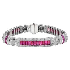 Art Deco Style 9.39ct Ruby and Diamond Bracelet in 18k White Gold