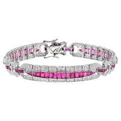 Art Deco Style 9.76 Ct. Ruby and Diamond Bracelet in 18K White Gold