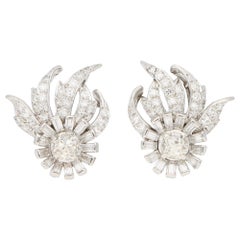 Art Deco Style Abstract Diamond Floral Cluster Earrings Set in Platinum