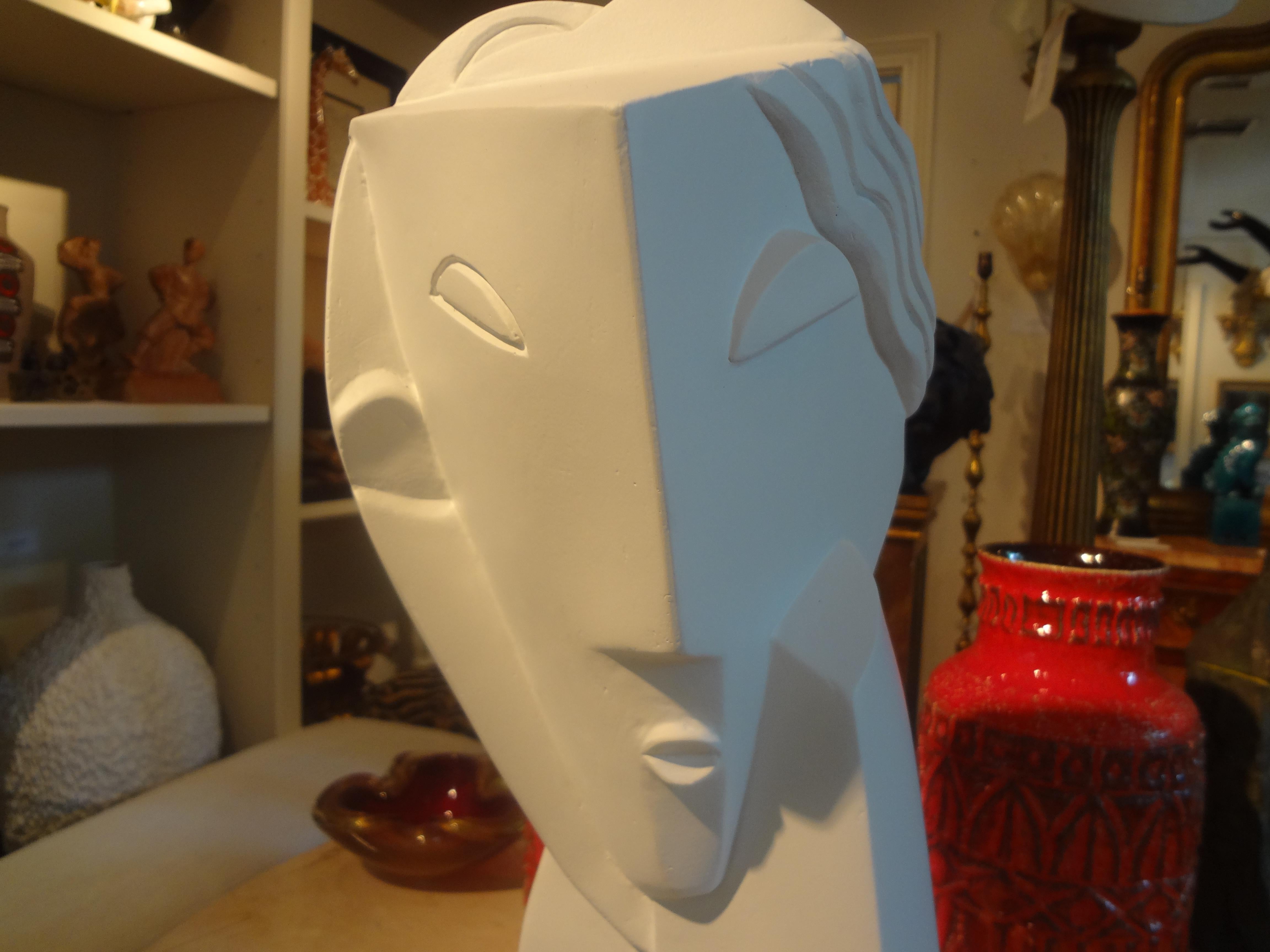 Art Deco Style Abstract Plaster Bust Sculpture In Good Condition In Houston, TX