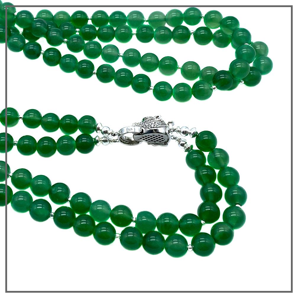 Art Deco Style Agate Necklace with CZ Leopard Clasp 1