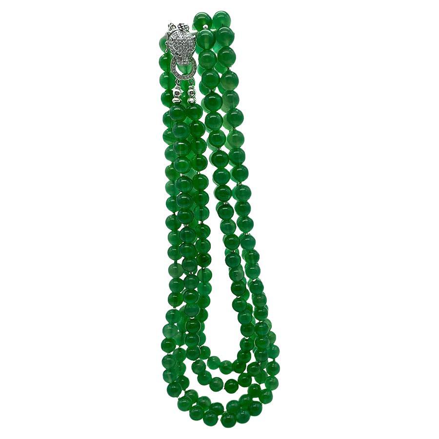Art Deco Style Agate Necklace with CZ Leopard Clasp