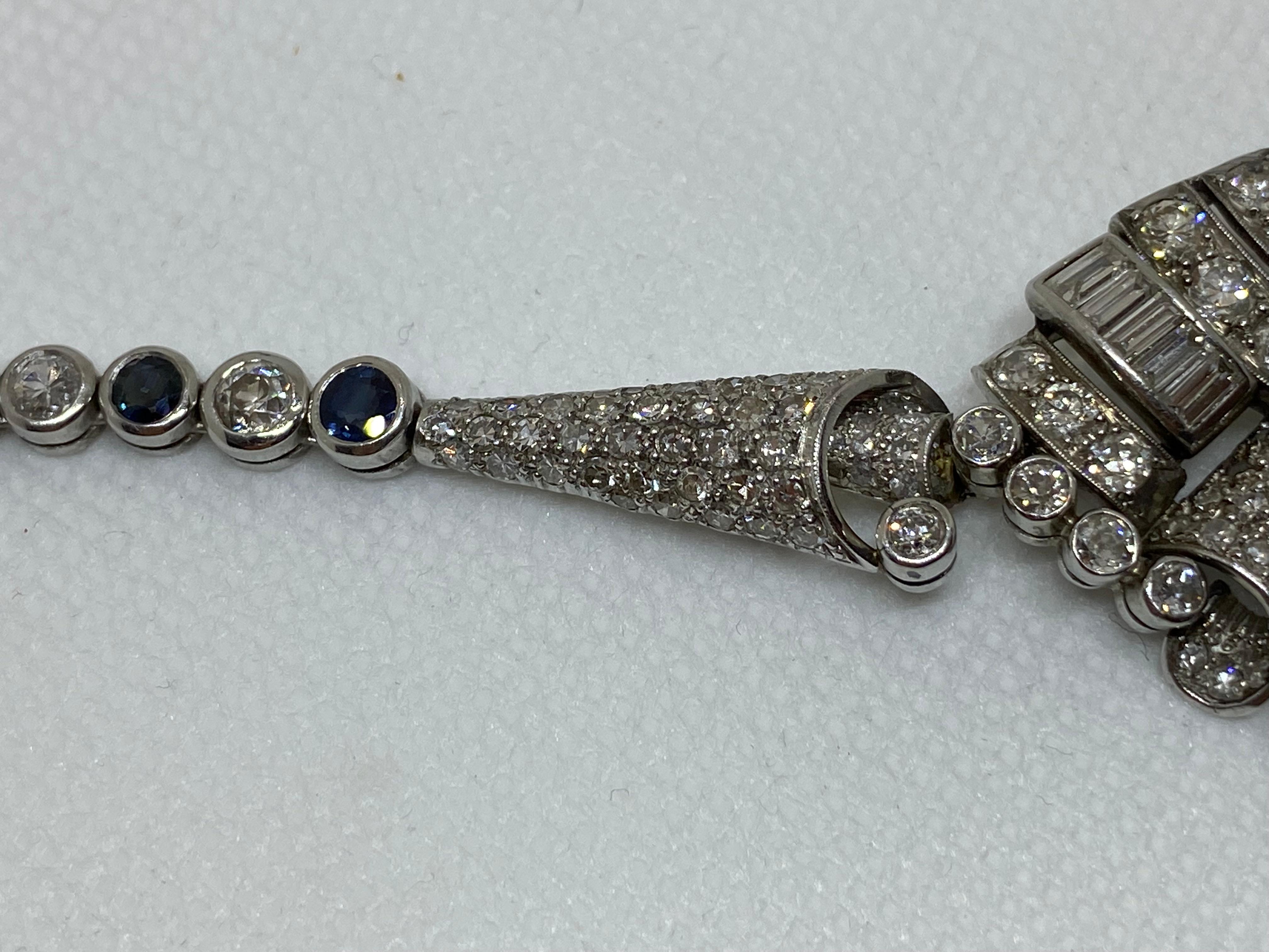 Art deco style AGL-Certified Sapphire and Diamonds Necklace In Good Condition In Forest Hills, NY