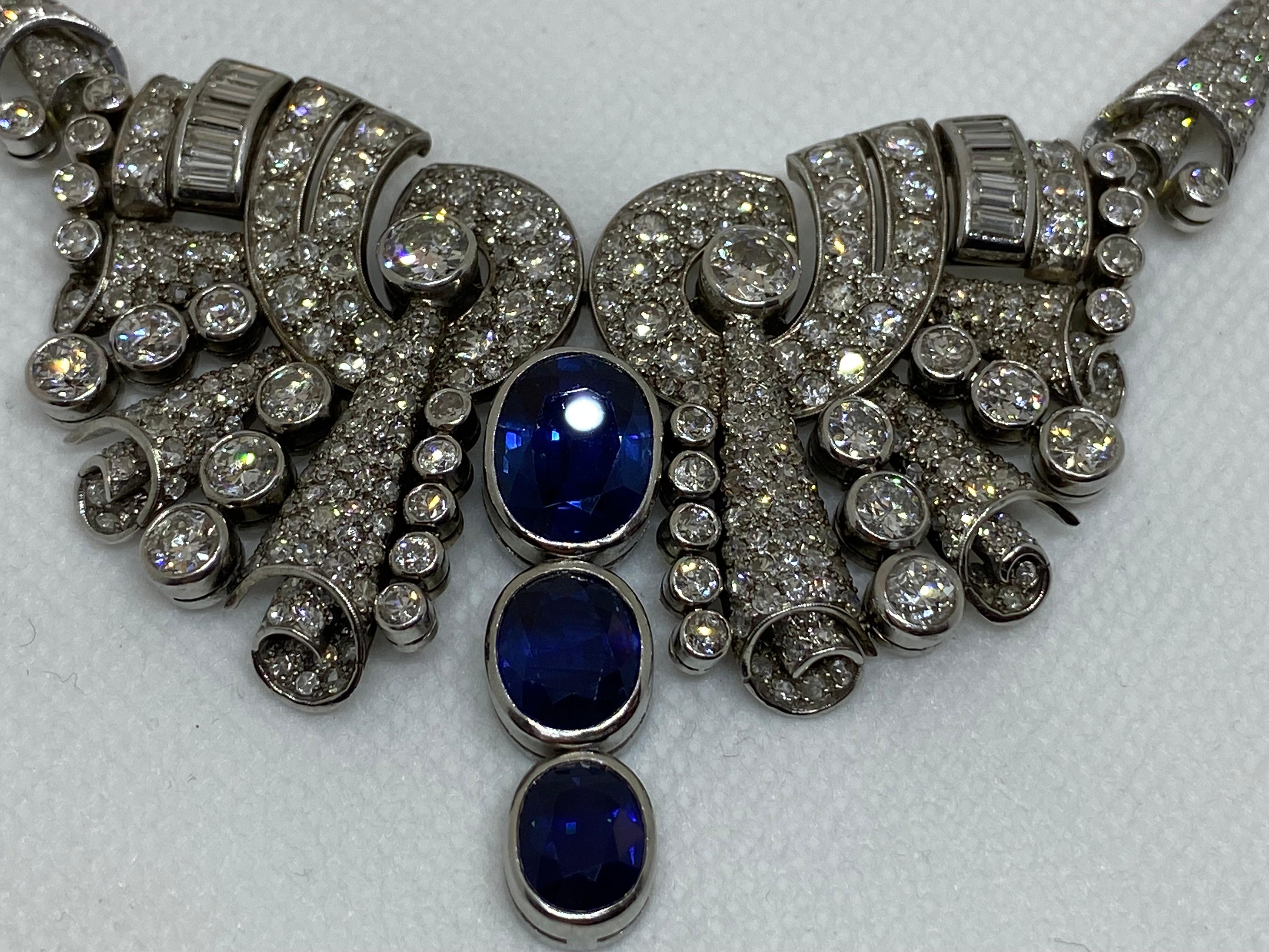 Art deco style AGL-Certified Sapphire and Diamonds Necklace 1