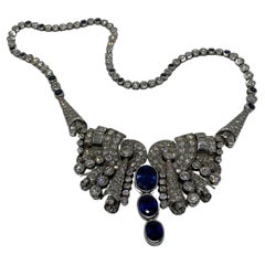 Art deco style AGL-Certified Sapphire and Diamonds Necklace