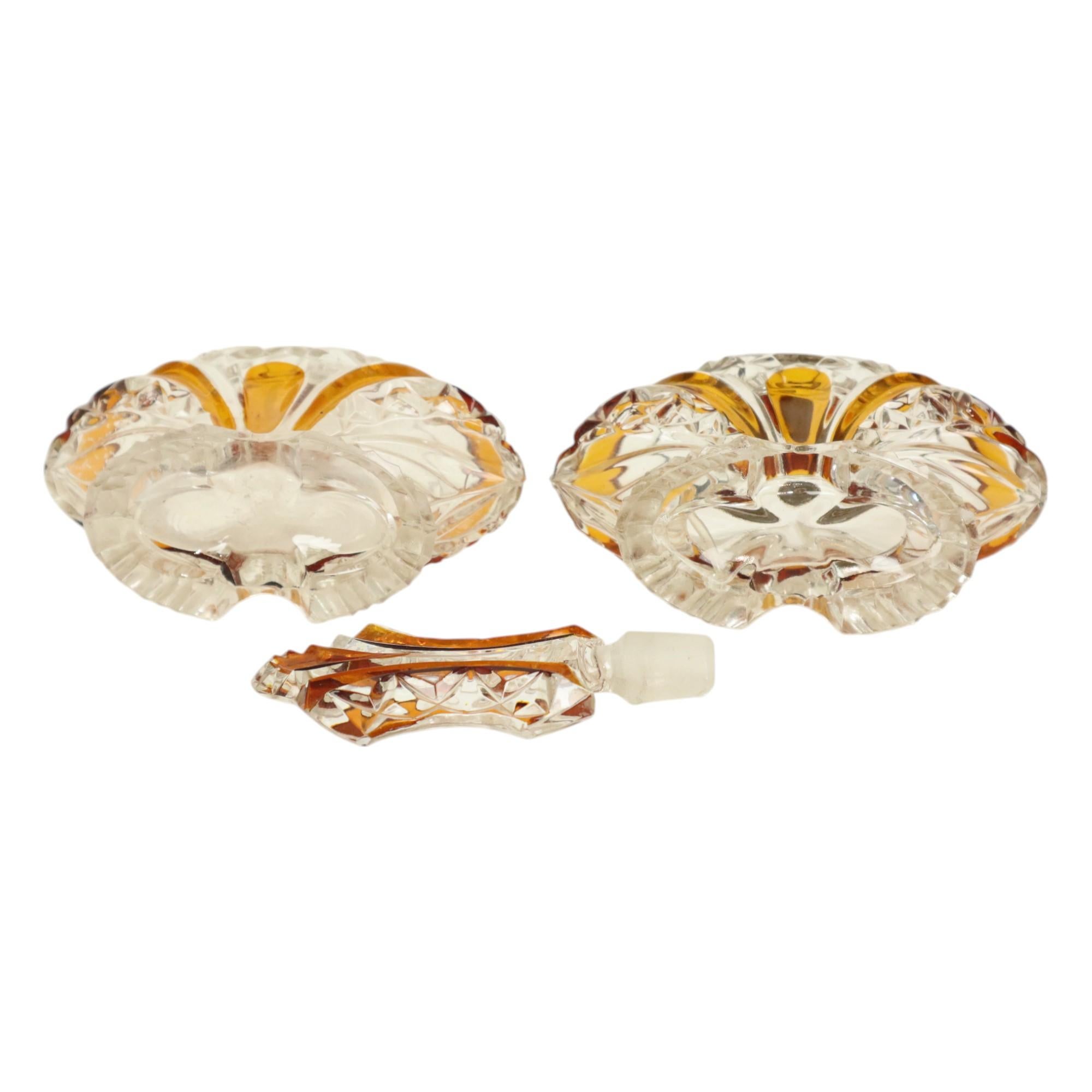 Art Deco Style Amber Color Perfume Toiletry Set Boudoir Bleikristal For Sale 5