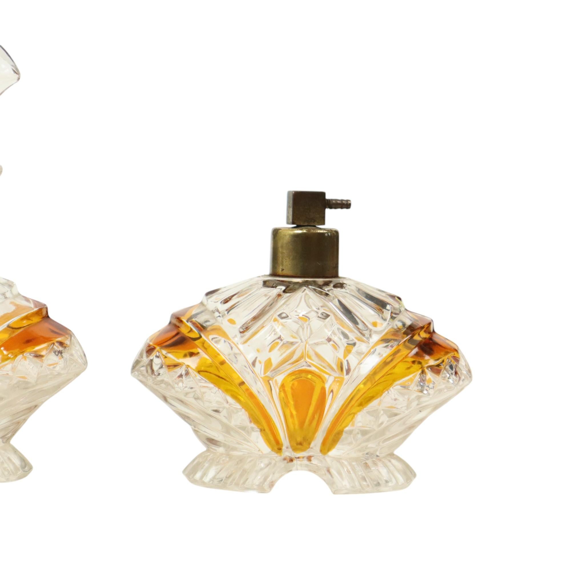 European Art Deco Style Amber Color Perfume Toiletry Set Boudoir Bleikristal For Sale