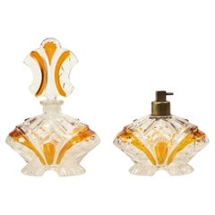 Art Deco Style Amber Color Perfume Toiletry Set Boudoir Bleikristal