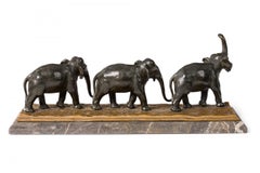 Art Deco-Style American Cast Metal Marble Sculpture of Three Marching Elephants