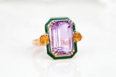 Art Deco Style Amethyst and Citrine Stone, 14K Solid Gold Ring