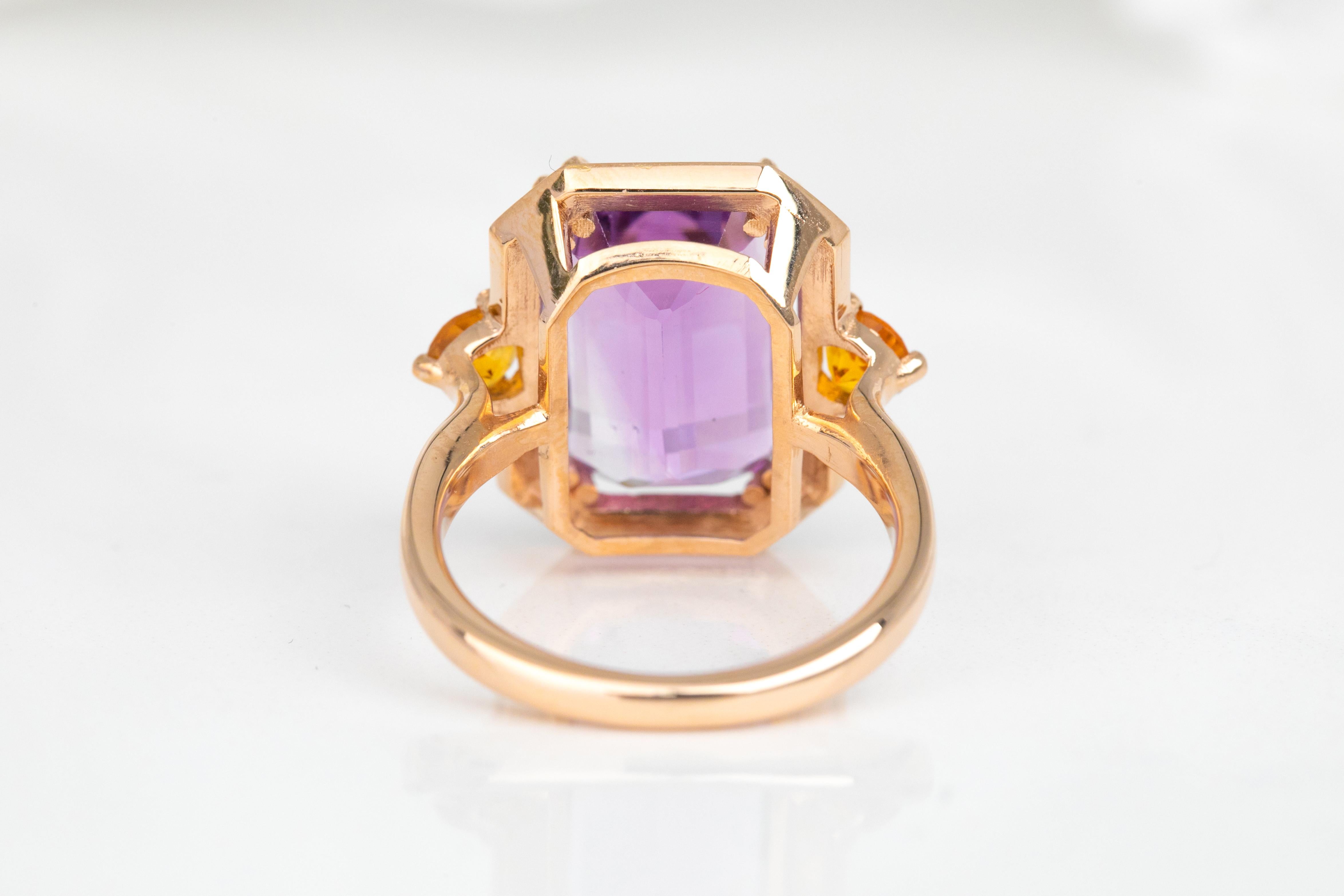 En vente :  Bague en or massif 14 carats, améthyste et citrine, style art déco 4