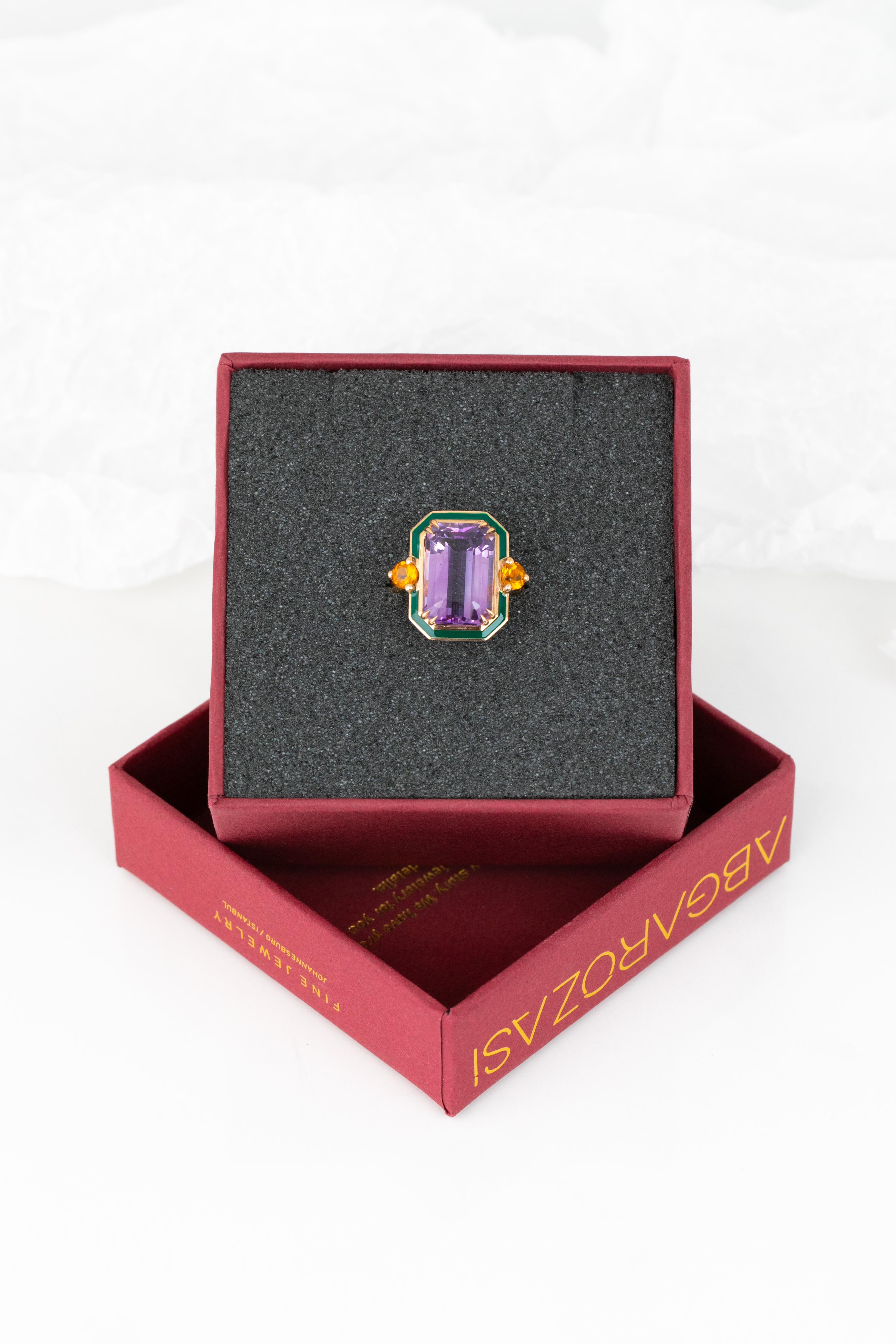 En vente :  Bague en or massif 14 carats, améthyste et citrine, style art déco 6