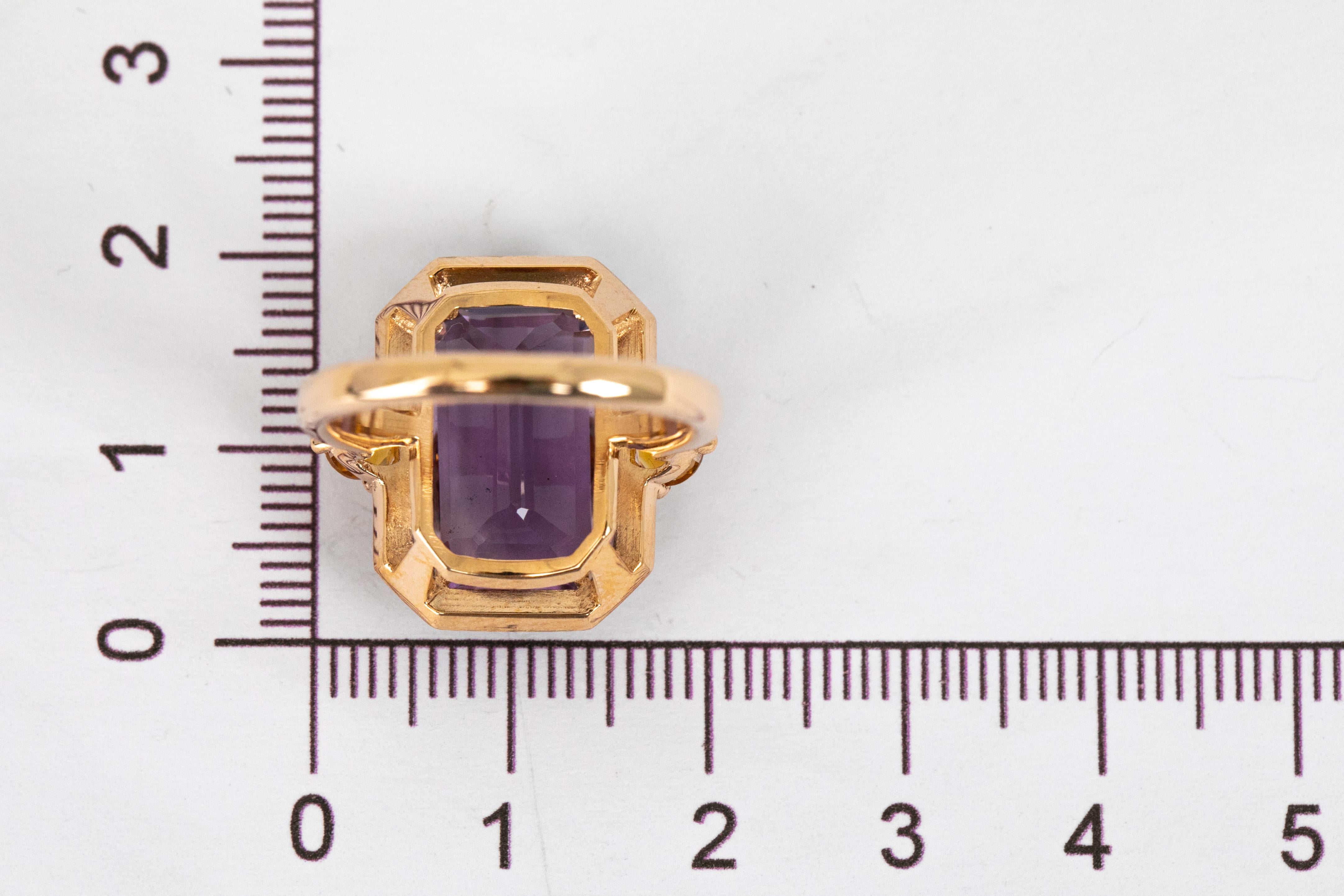 En vente :  Bague en or massif 14 carats, améthyste et citrine, style art déco 7