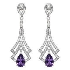 Orecchini a goccia in stile Art Deco con ametista e topazio incolore, oro 14k
