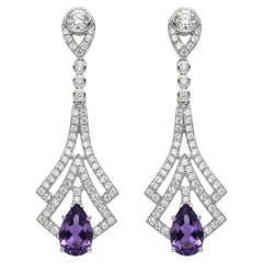 Art Deco Style Amethyst and Colorless Topaz Drop Earrings silver, gold