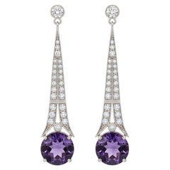 Art Deco Stil Amethyst und farbloser Topas Tropfenohrringe Silber, Gold
