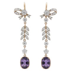 Art Deco Stil Amethyst und farbloser Topas Tropfenohrringe Silber, Gold