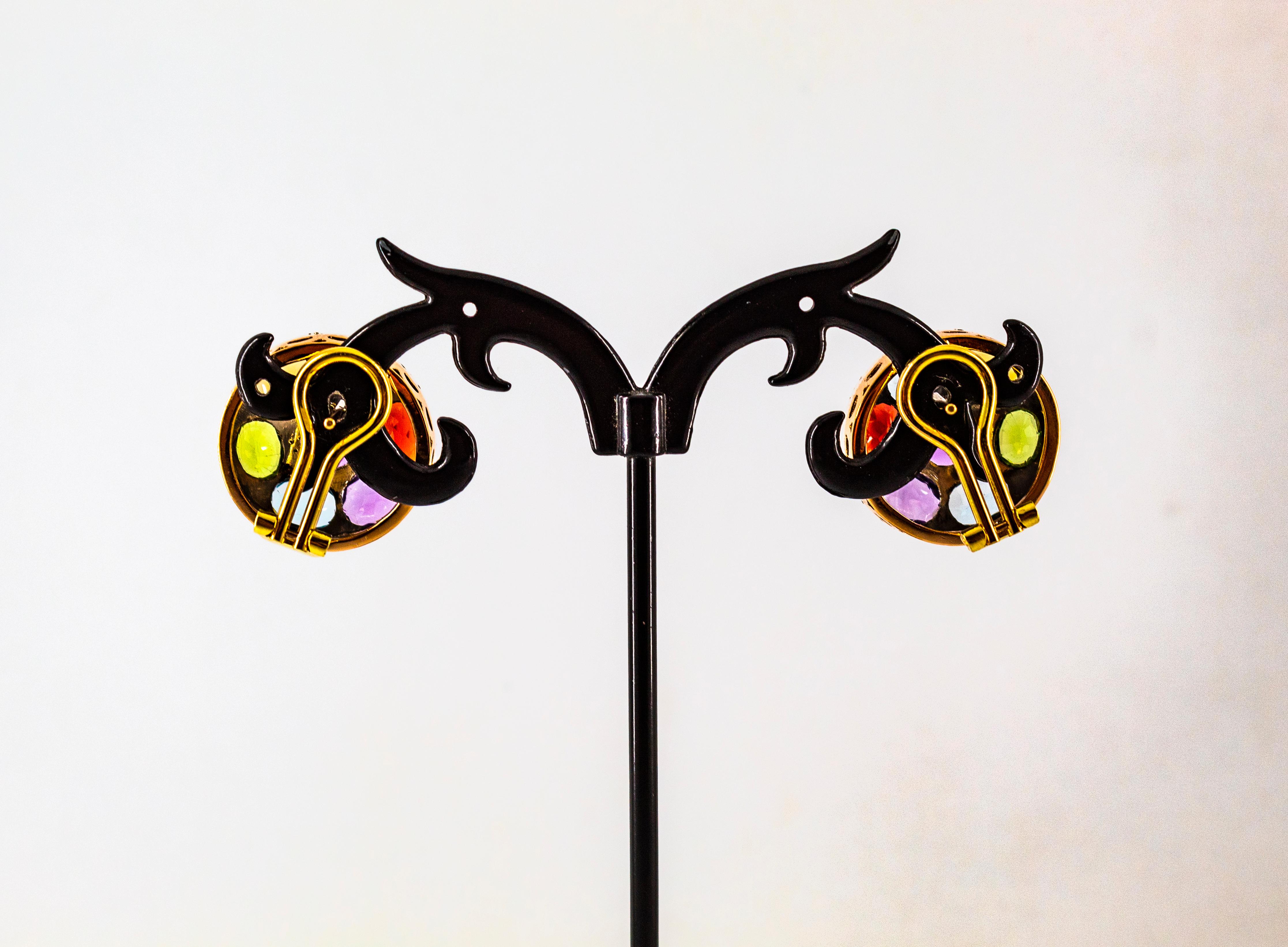 Boucles d'oreilles Art Déco Améthyste Topaze Bleue Péridot Grenat Citrine Or Jaune en vente 3