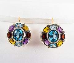 Art Deco Stil Amethyst Blauer Topas Quarz Peridot Citrin Gelbgold Ohrringe