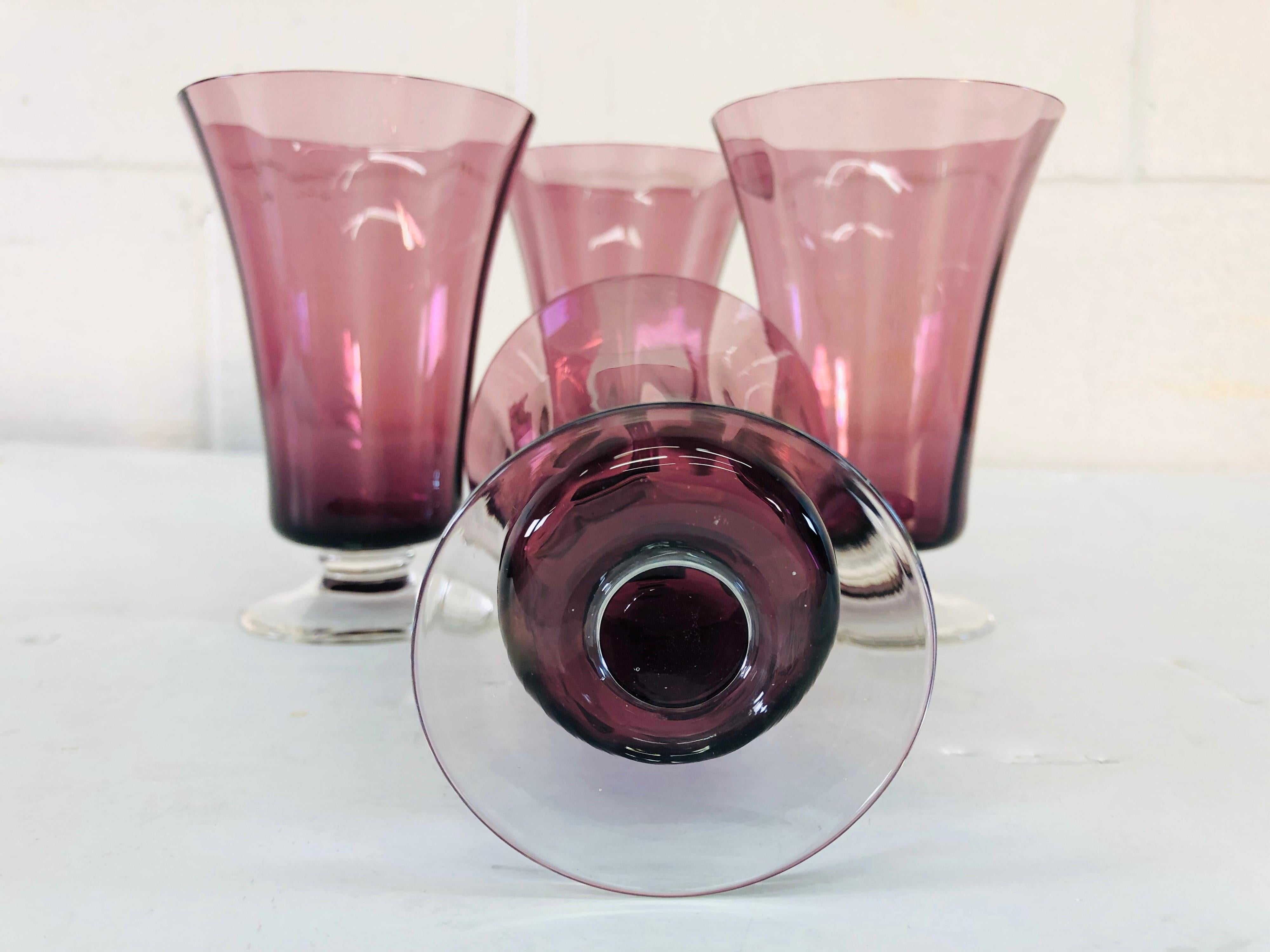 American Art Deco Style Amethyst Glass Stems, Set of 4