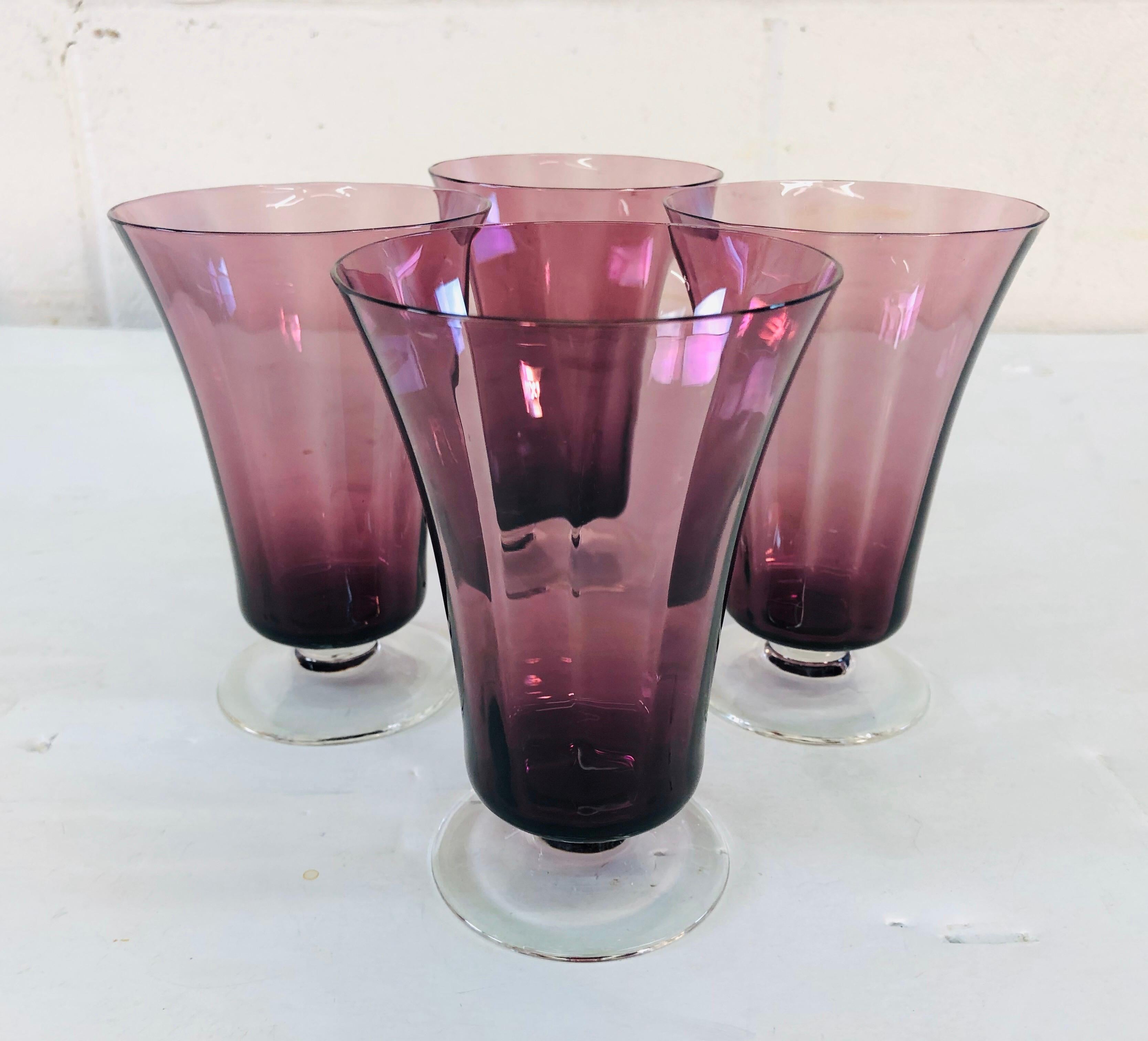 Art Deco Style Amethyst Glass Stems, Set of 4 In Good Condition In Amherst, NH