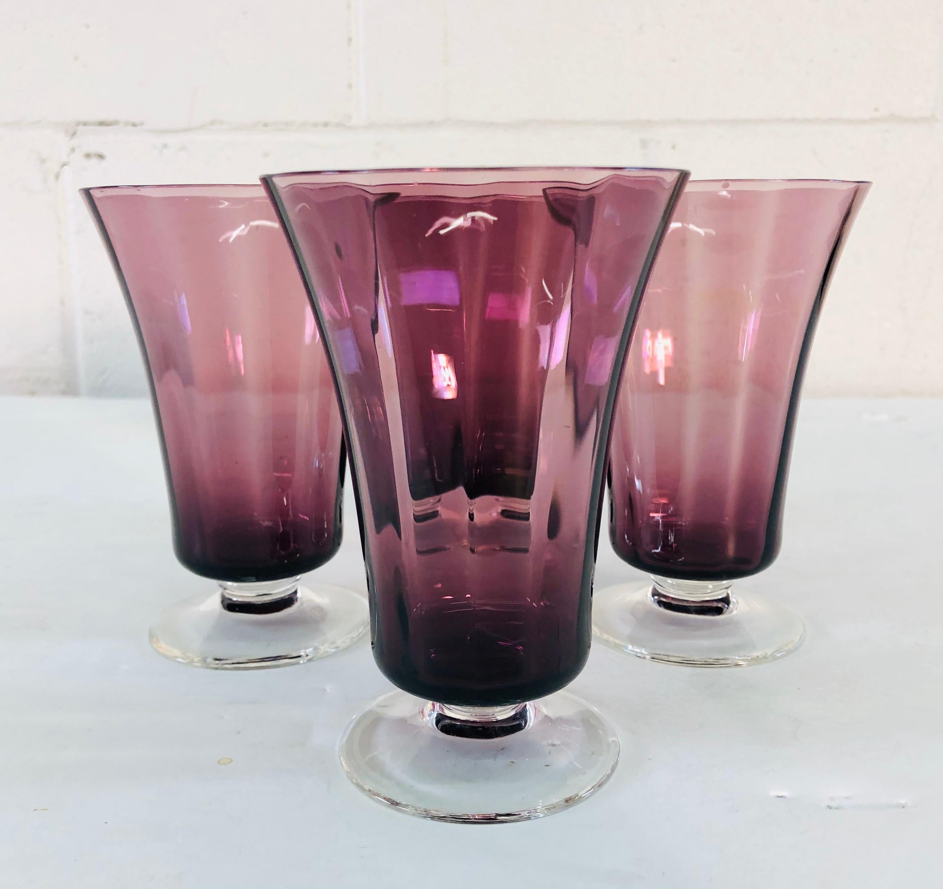20th Century Art Deco Style Amethyst Glass Stems, Set of 4