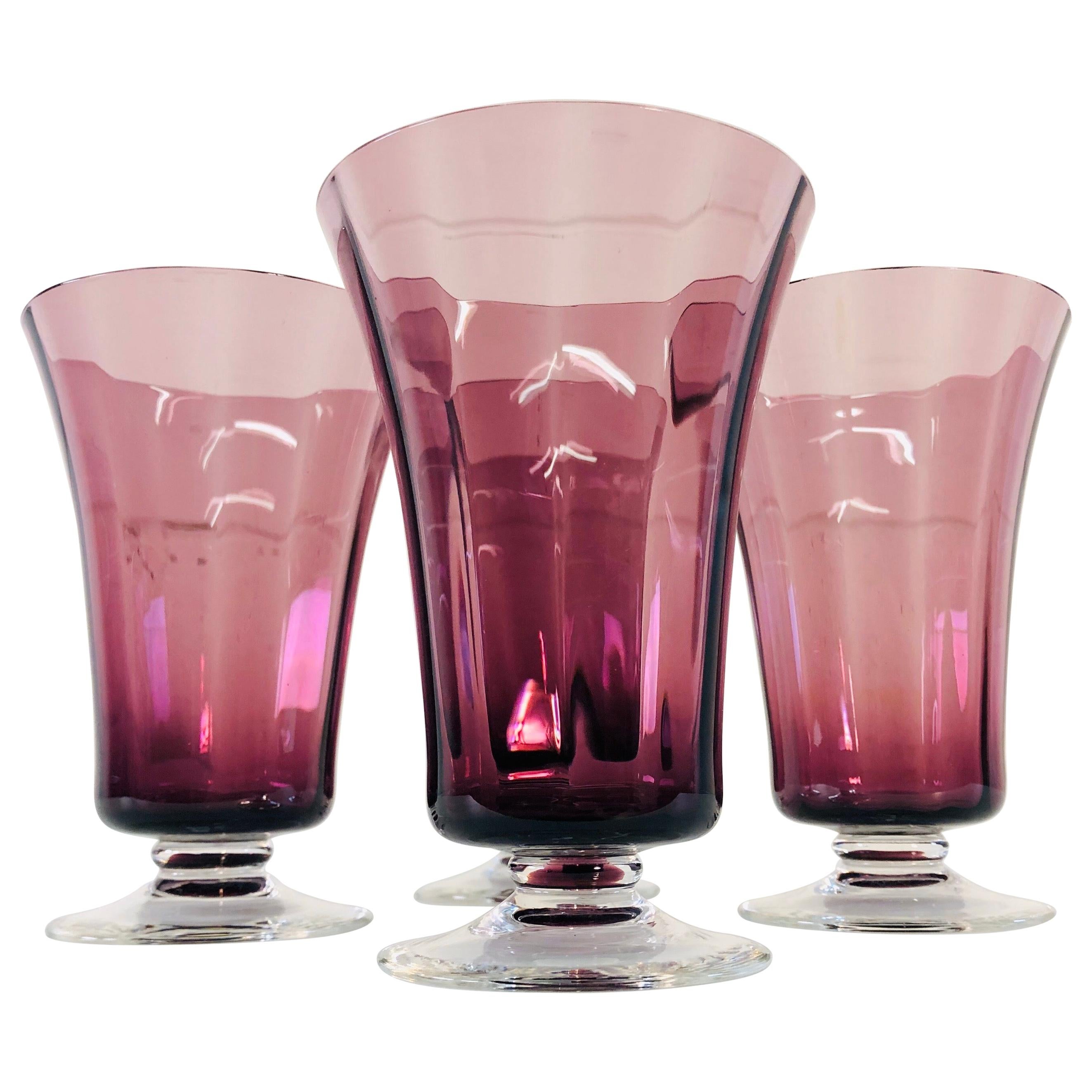 Art Deco Style Amethyst Glass Stems, Set of 4