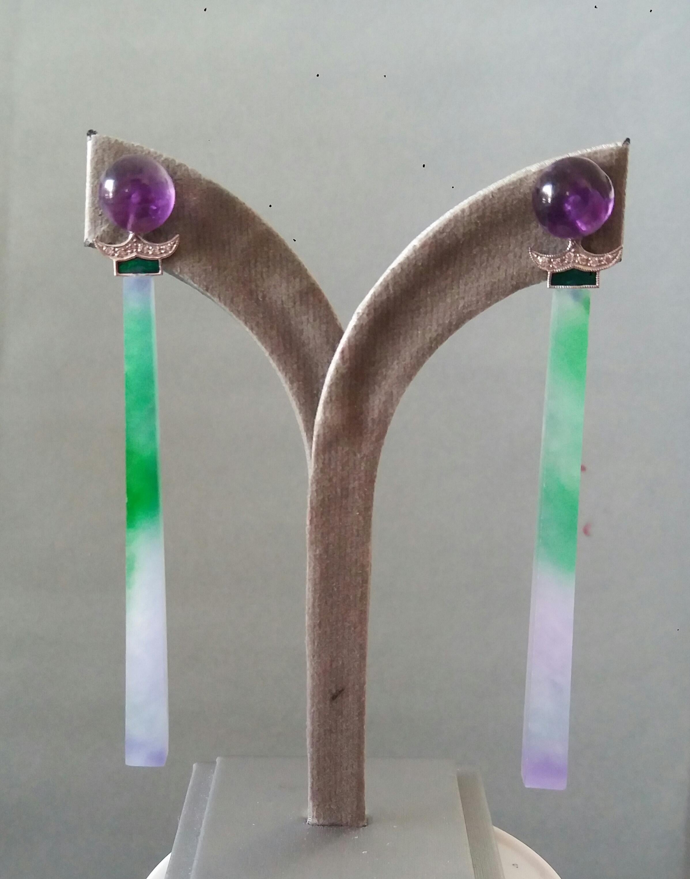 Art Deco Style Amethyst Gold Diamonds Enamel Green Purple Jade Dangle Earrings For Sale 5