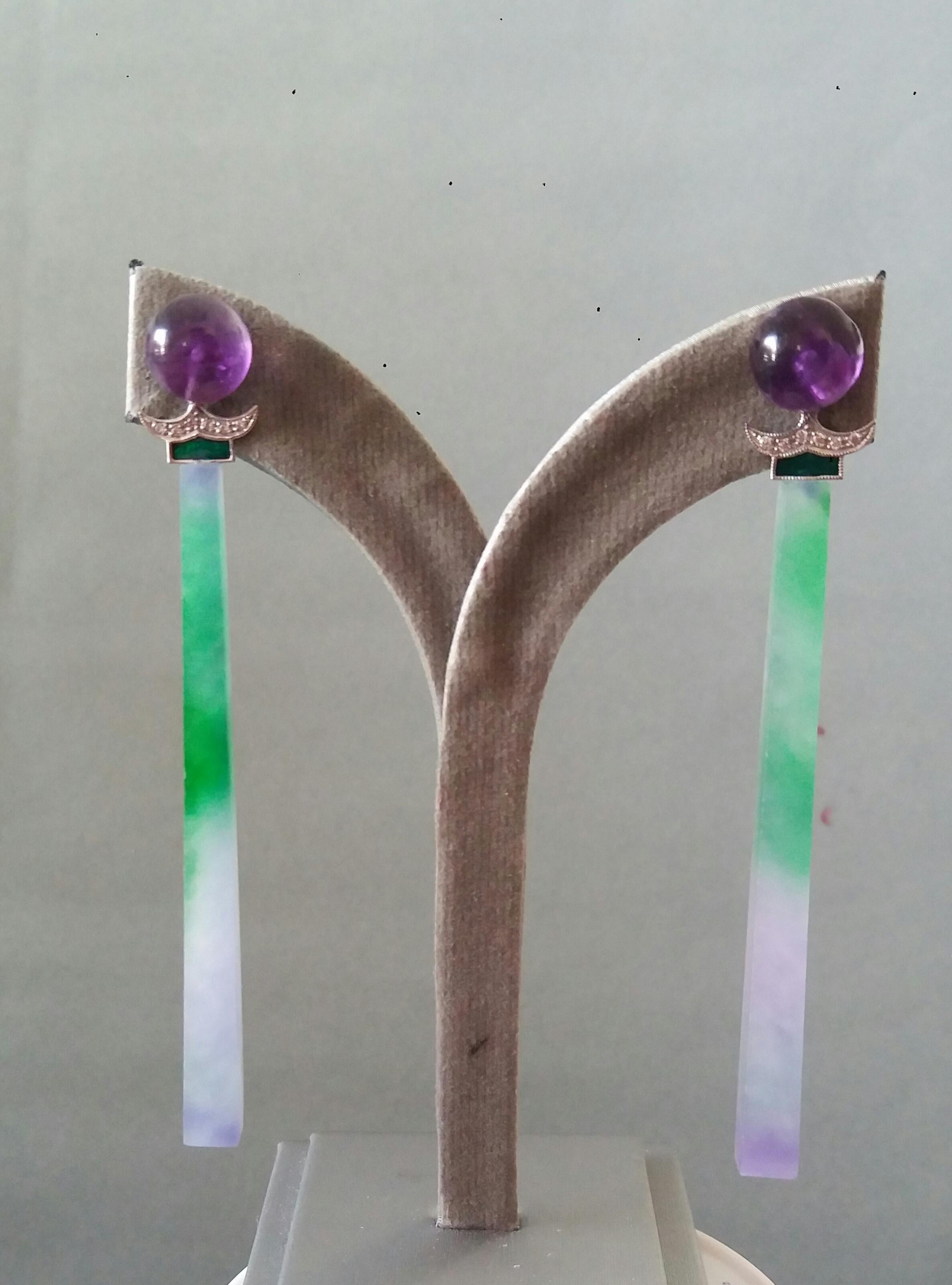 Art Deco Style Amethyst Gold Diamonds Enamel Green Purple Jade Dangle Earrings For Sale 6