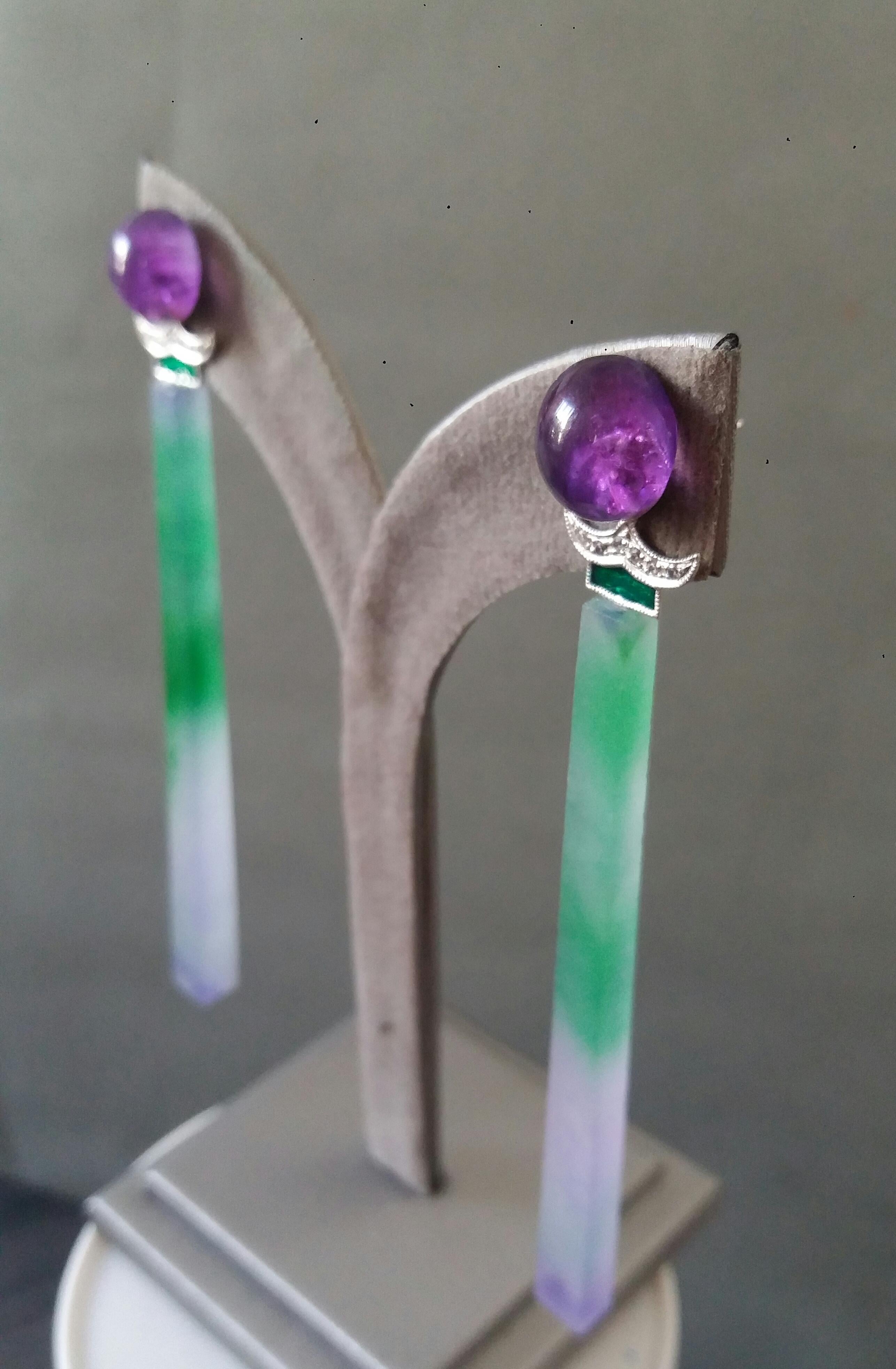 Art Deco Style Amethyst Gold Diamonds Enamel Green Purple Jade Dangle Earrings For Sale 7