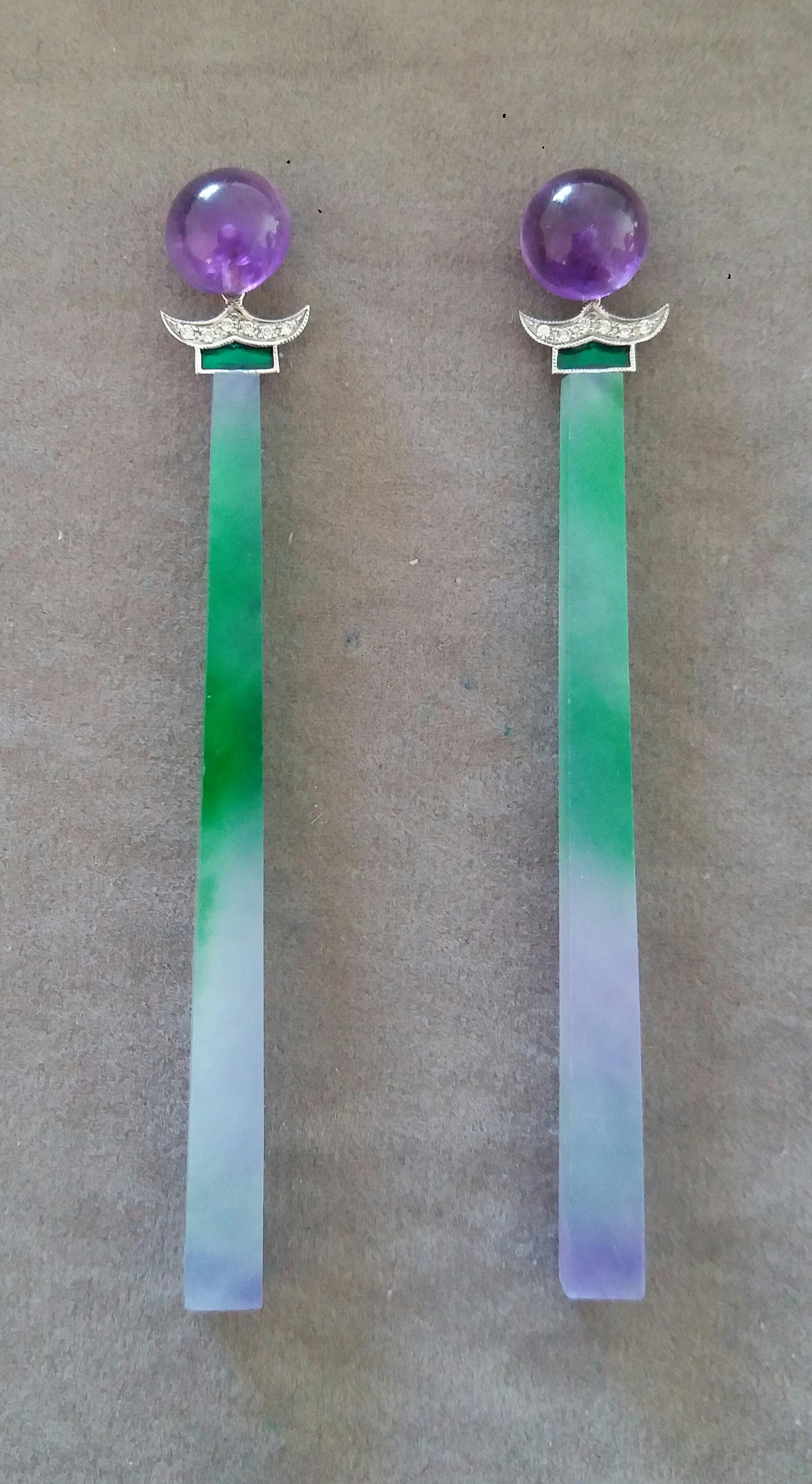 Art Deco Style Amethyst Gold Diamonds Enamel Green Purple Jade Dangle Earrings For Sale 11