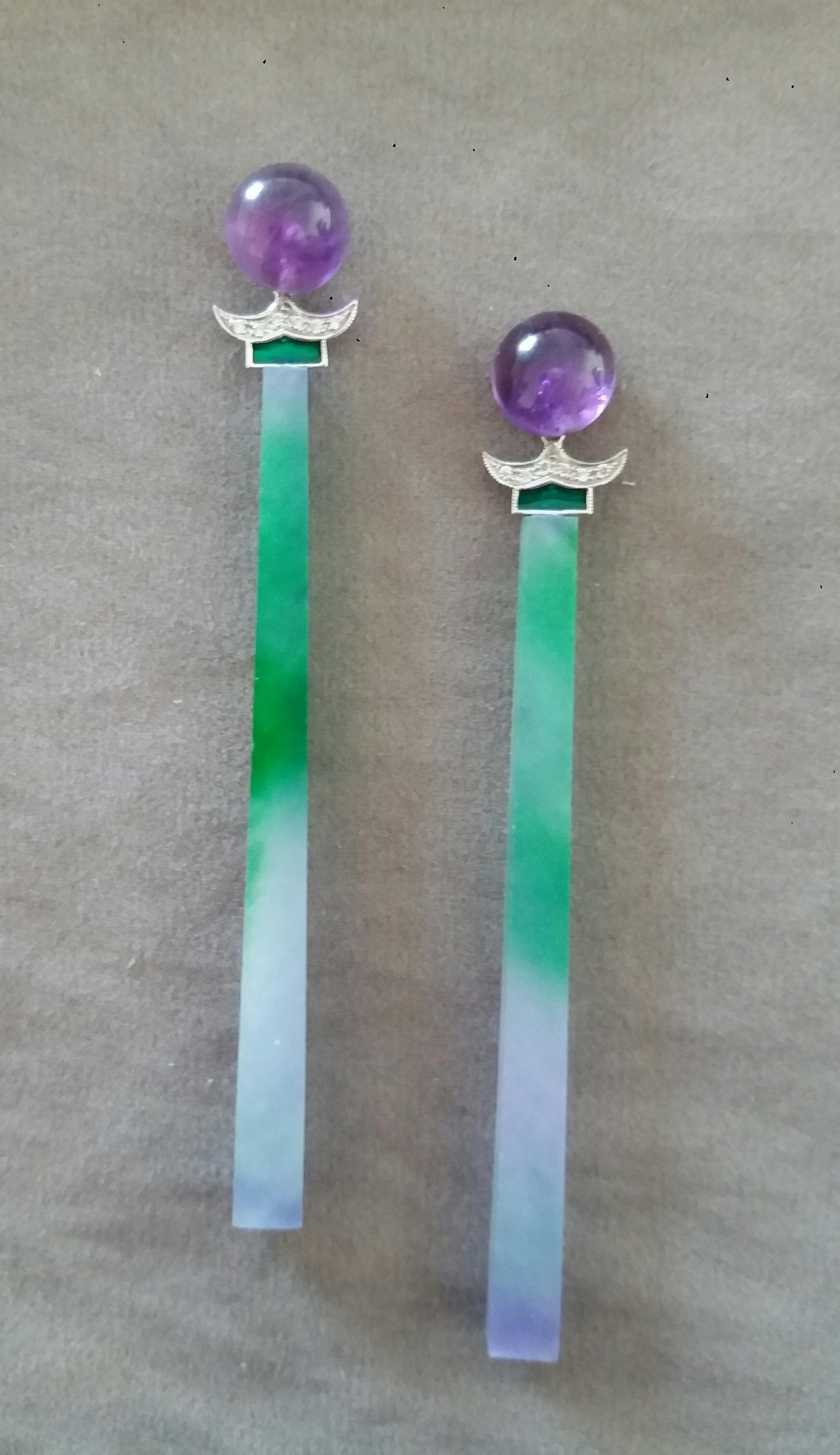 Mixed Cut Art Deco Style Amethyst Gold Diamonds Enamel Green Purple Jade Dangle Earrings For Sale