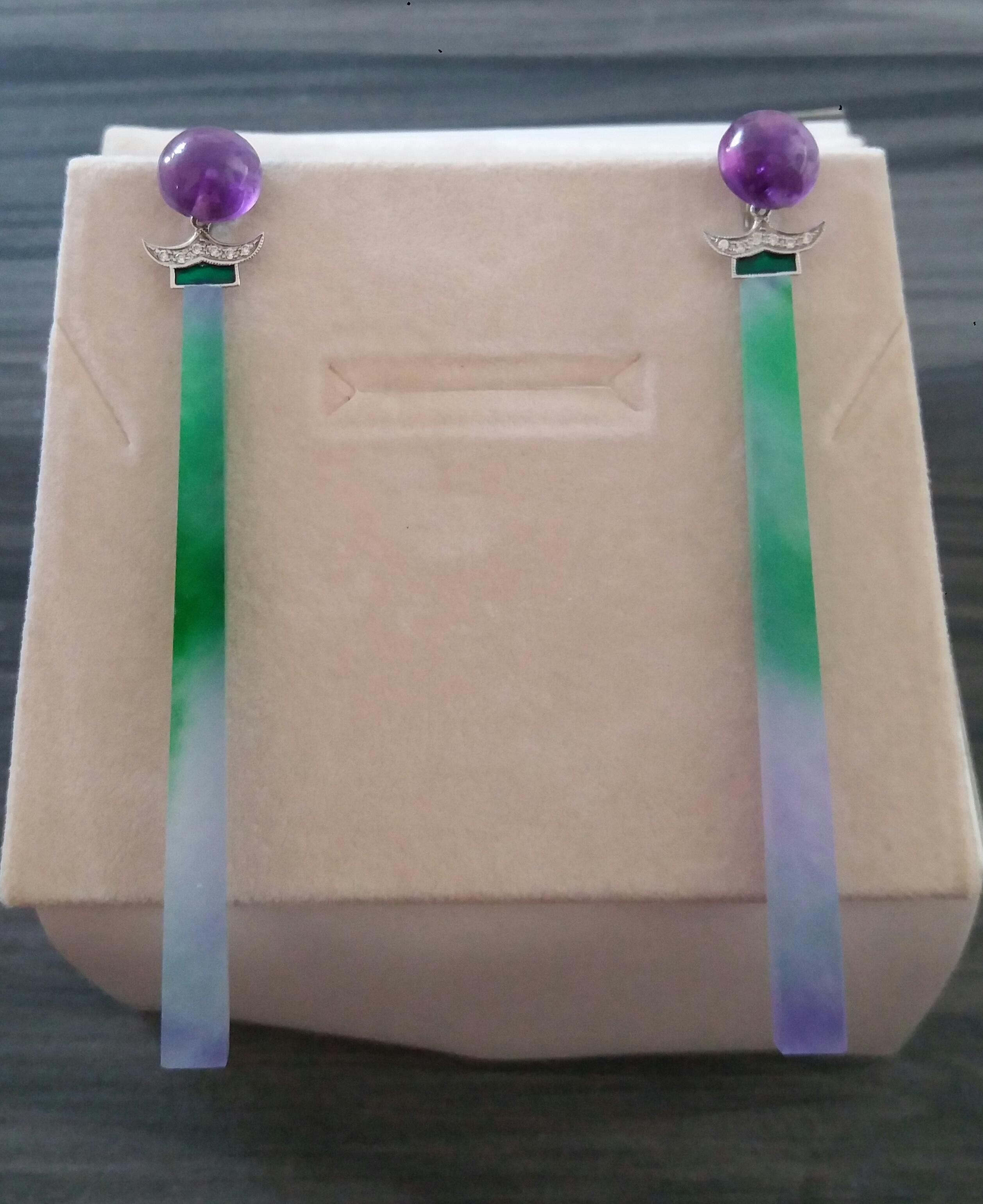 Art Deco Style Amethyst Gold Diamonds Enamel Green Purple Jade Dangle Earrings For Sale 3