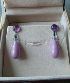 Art Deco Style Amethyst Phosphosiderite Emerald Enamel Gold Diamonds Earrings