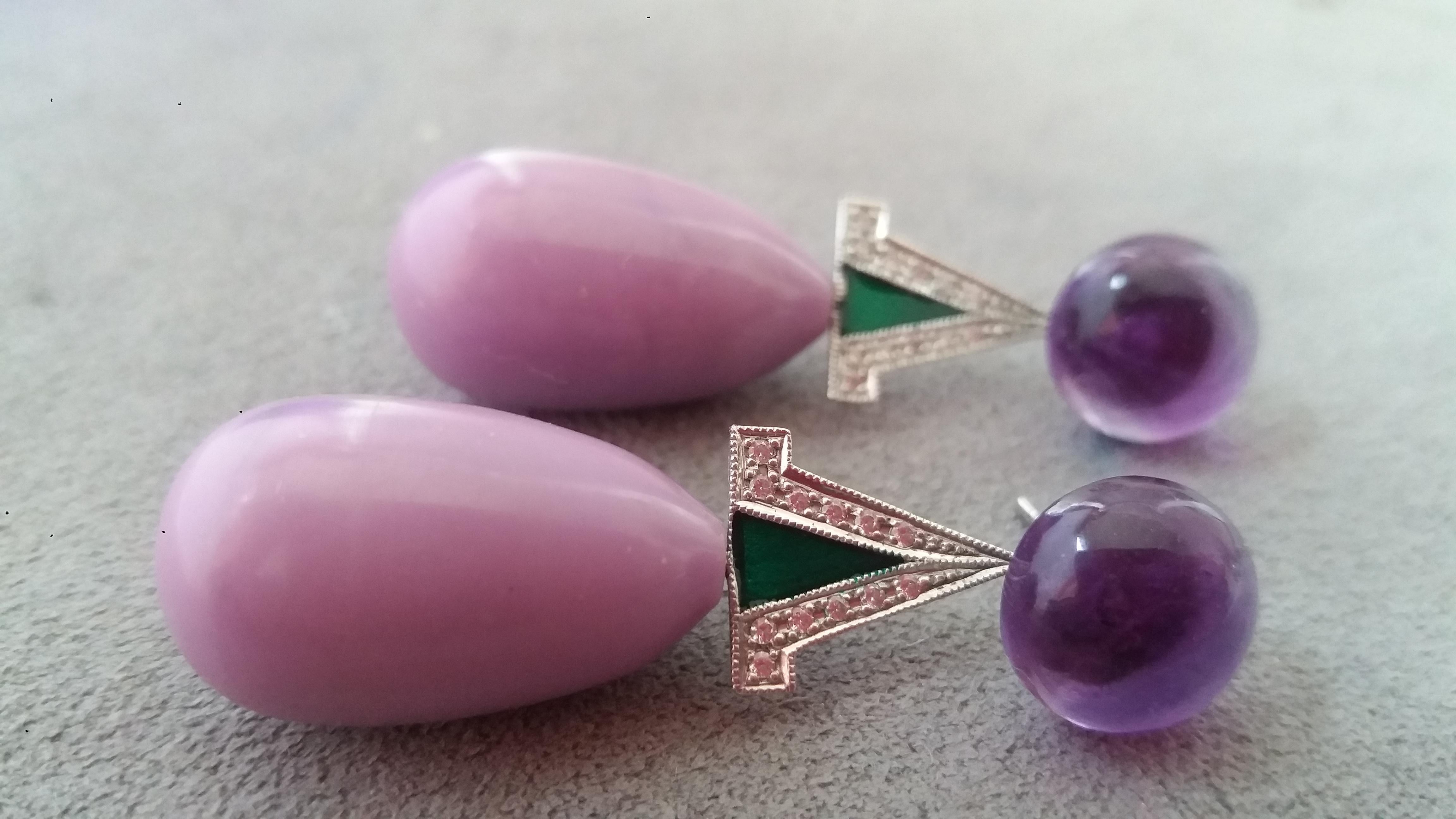 Art Deco Style Amethyst Phosphosiderite Green Enamel Gold Diamonds Earrings For Sale 2