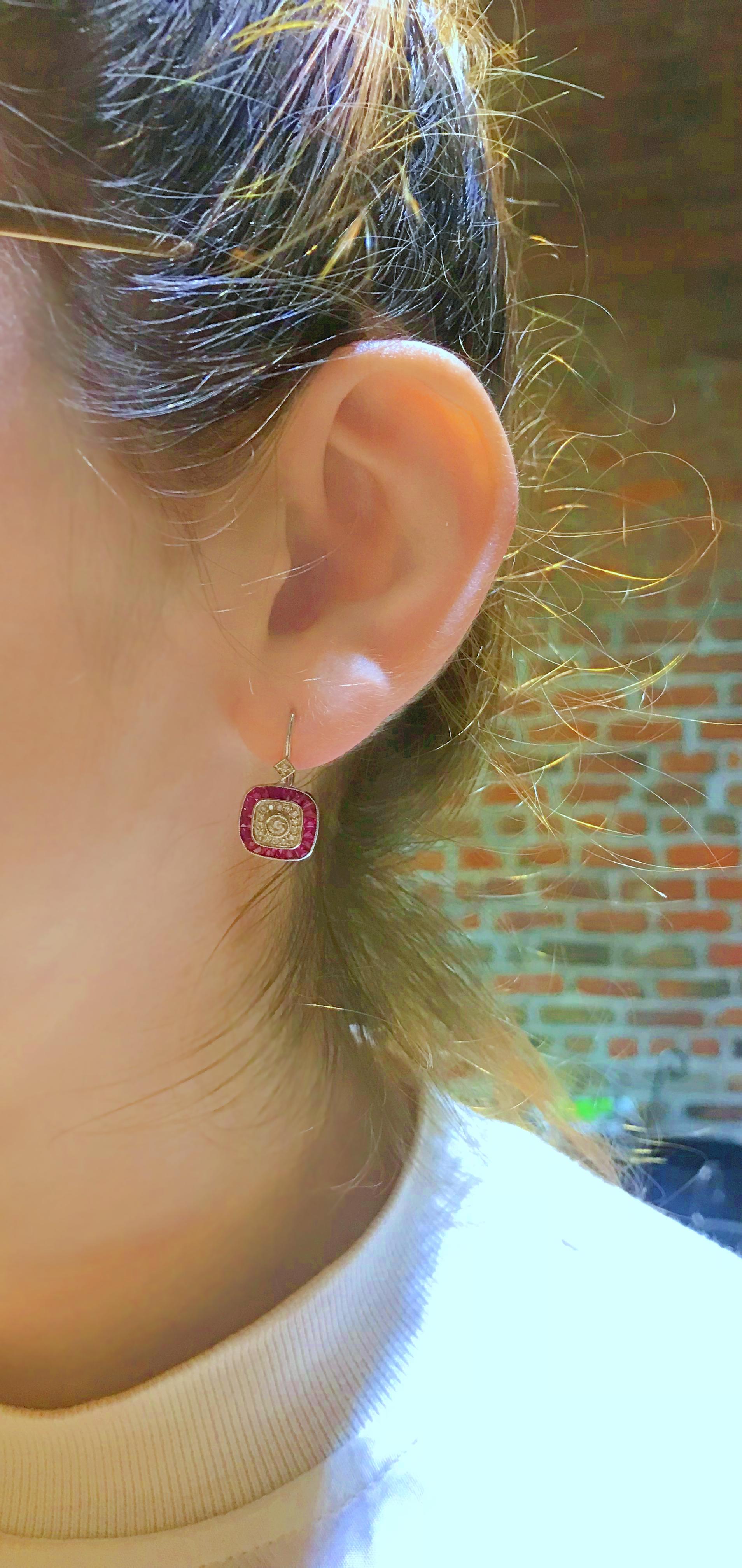 Art Deco Style Diamond and Ruby Earrings In Excellent Condition In New Orleans, LA