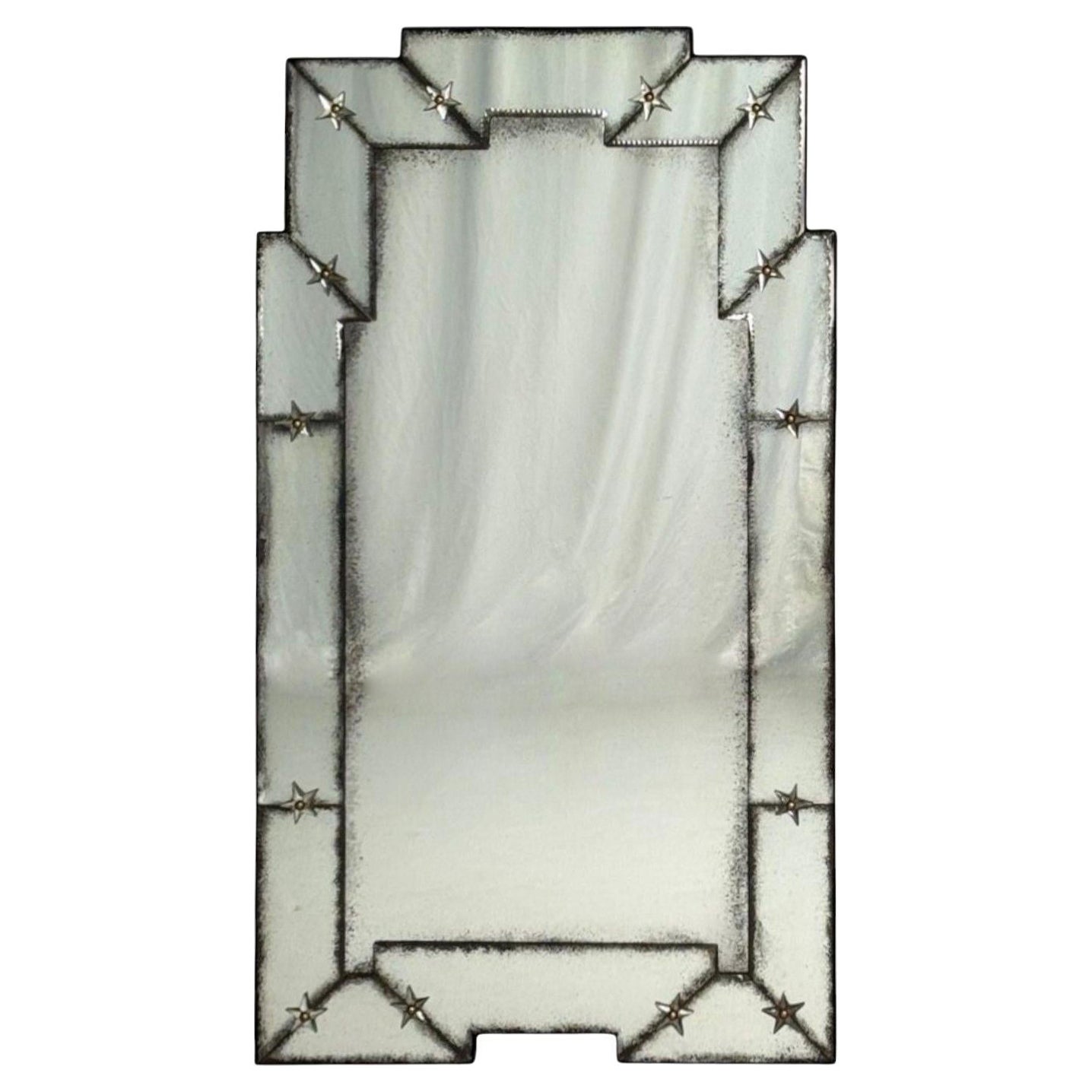 Art Deco Style, Antique and Beveled Glass, Venetian Wall Mirror