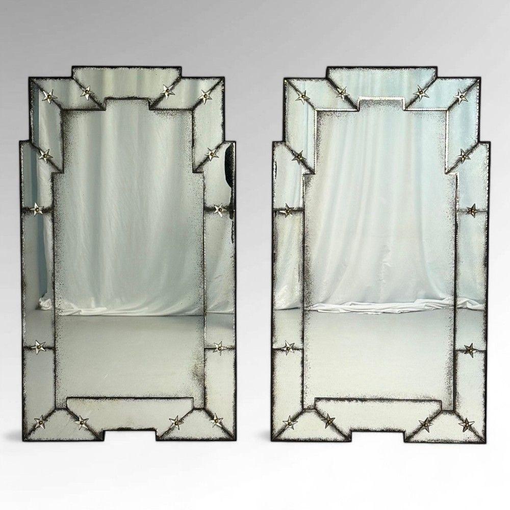 Hollywood Regency Art Deco Style, Antique and Beveled Glass, Venetian Wall Mirrors, 21st C. For Sale