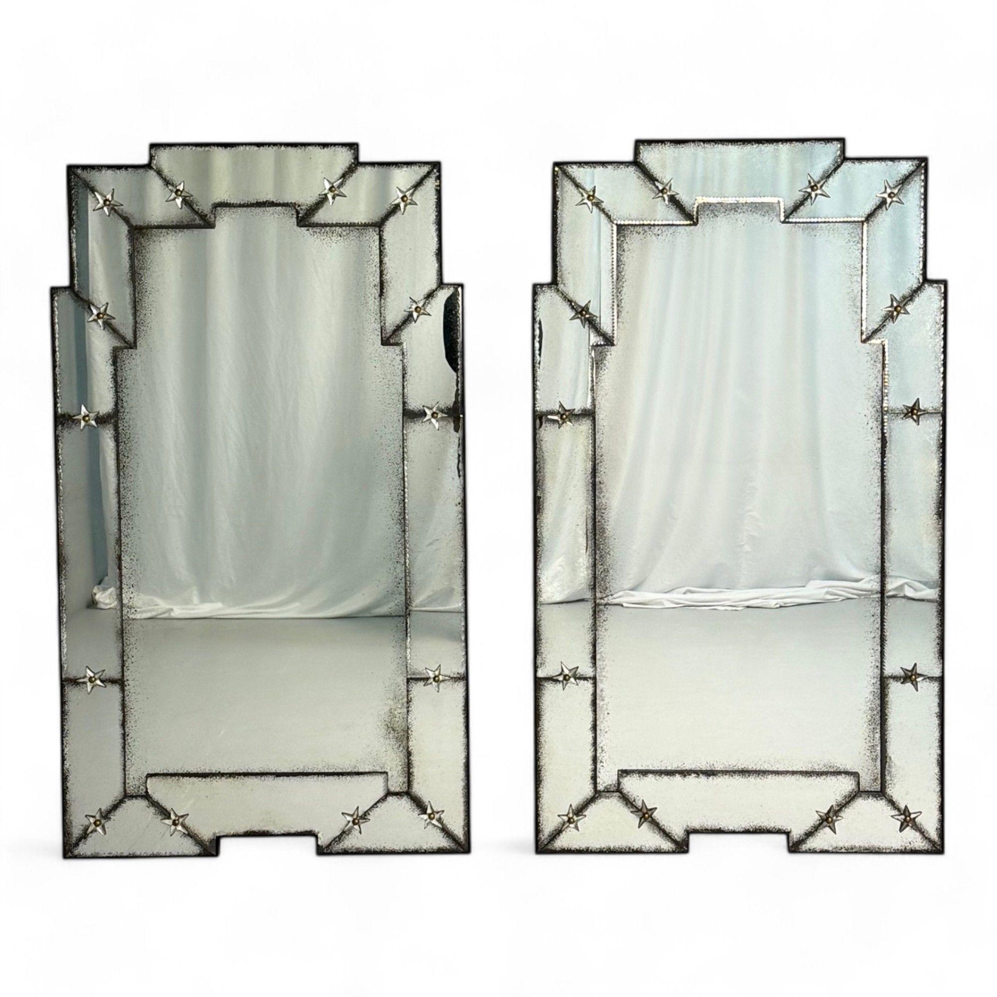 American Art Deco Style, Antique and Beveled Glass, Venetian Wall Mirrors, 21st C. For Sale