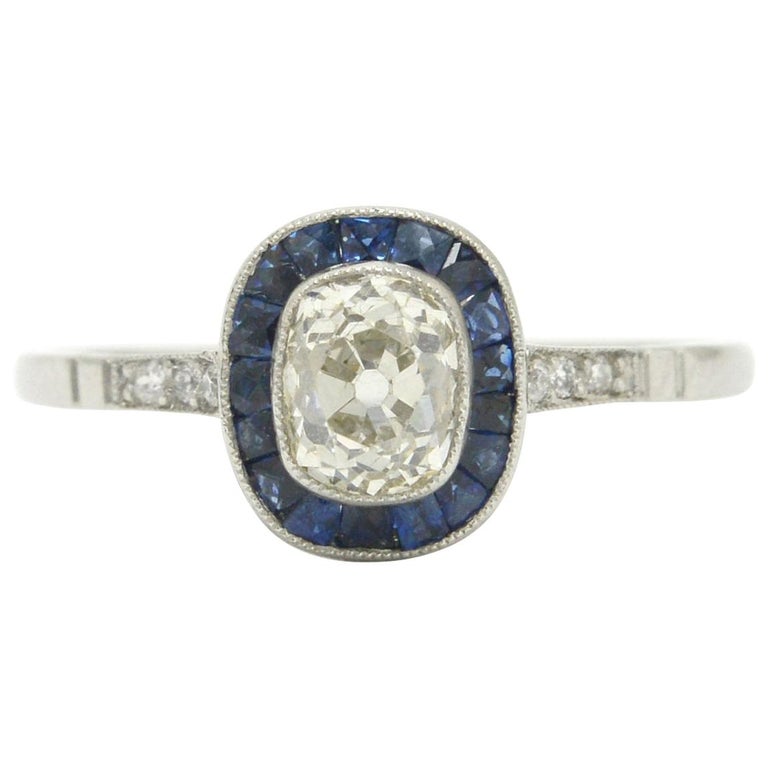 Art Deco Style Antique Cushion Diamond Engagement Ring 3/4 Carat