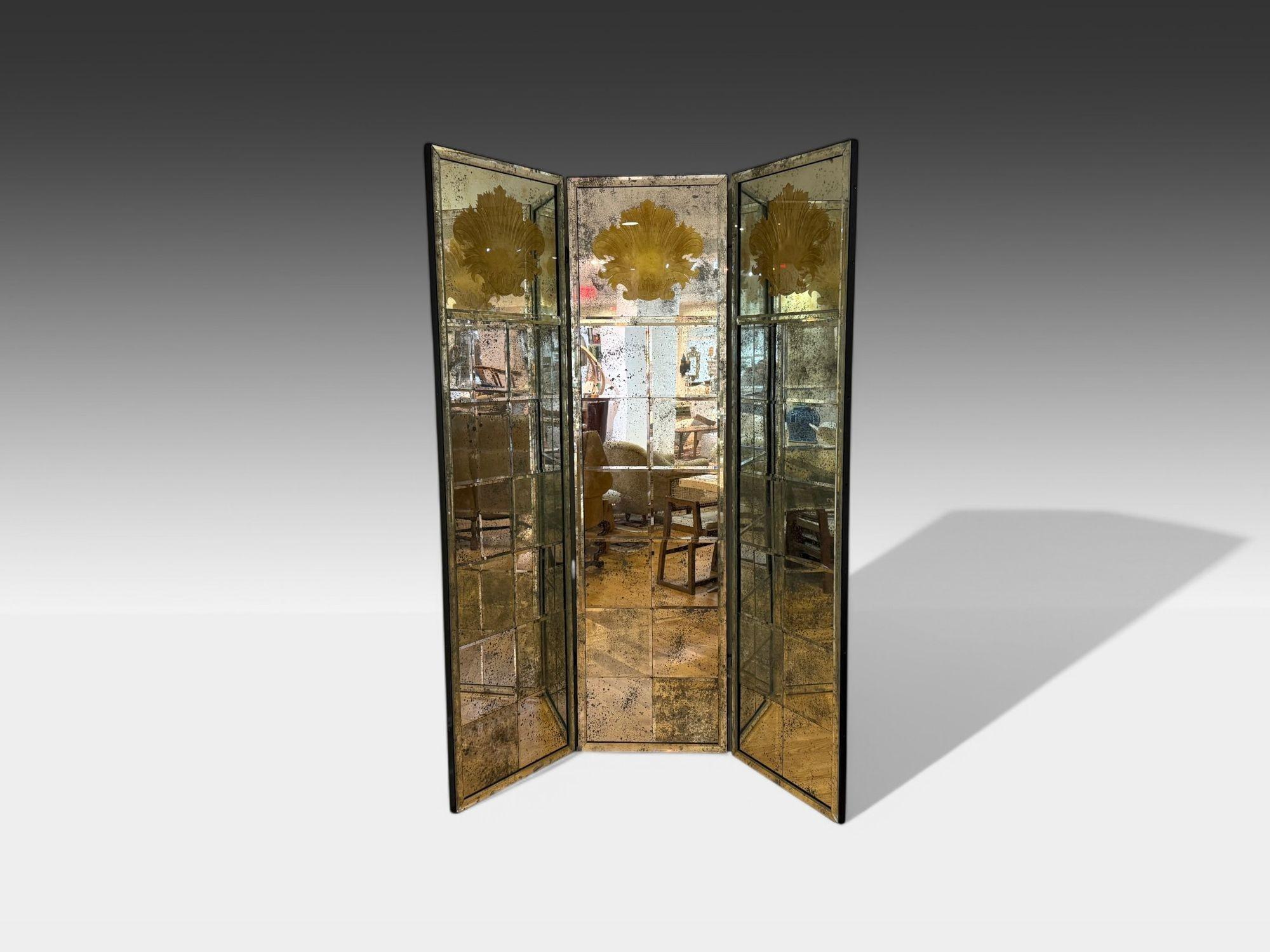 Style Art Déco, verre ancien, miroir vieilli, séparateur de pièce, États-Unis, 20e siècle Abîmé - En vente à Manhasset, NY