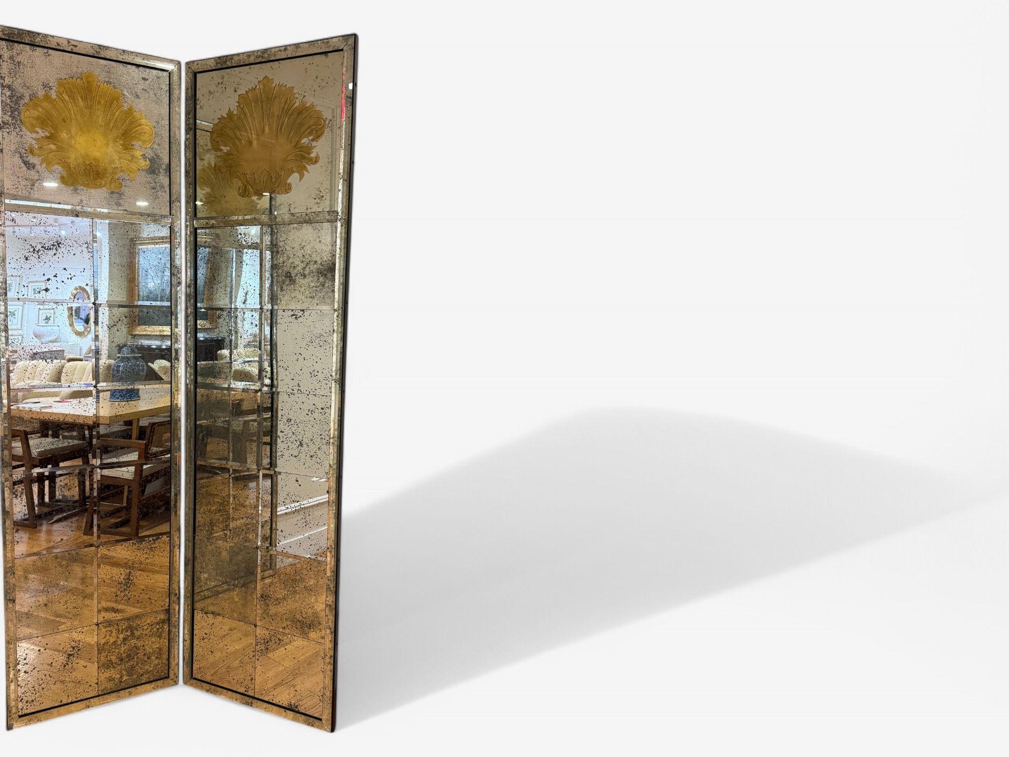 20ième siècle Style Art Déco, verre ancien, miroir vieilli, séparateur de pièce, États-Unis, 20e siècle en vente
