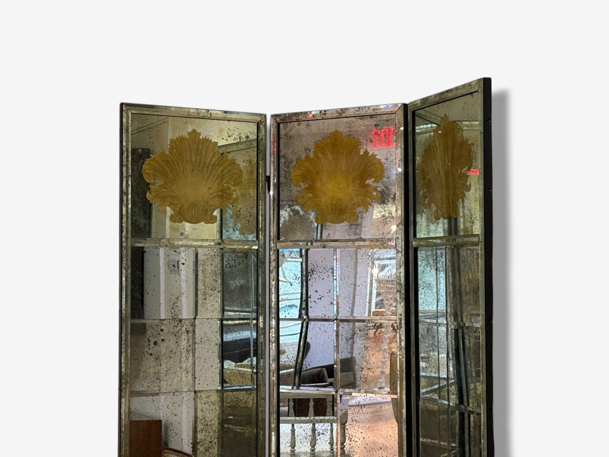 Miroir Style Art Déco, verre ancien, miroir vieilli, séparateur de pièce, États-Unis, 20e siècle en vente