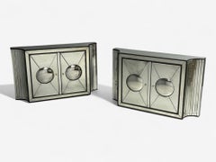 Art Deco Style, Antique Glass, Painted Wood, Concave Mirrored Cabinets