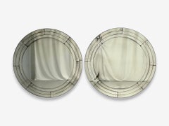 Art Deco Style, Antique Glass, Painted Wood, Round Venetian Wall Mirrors