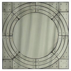 Stile Art Déco, vetro d'epoca, legno dipinto, specchio da parete veneziano quadrato